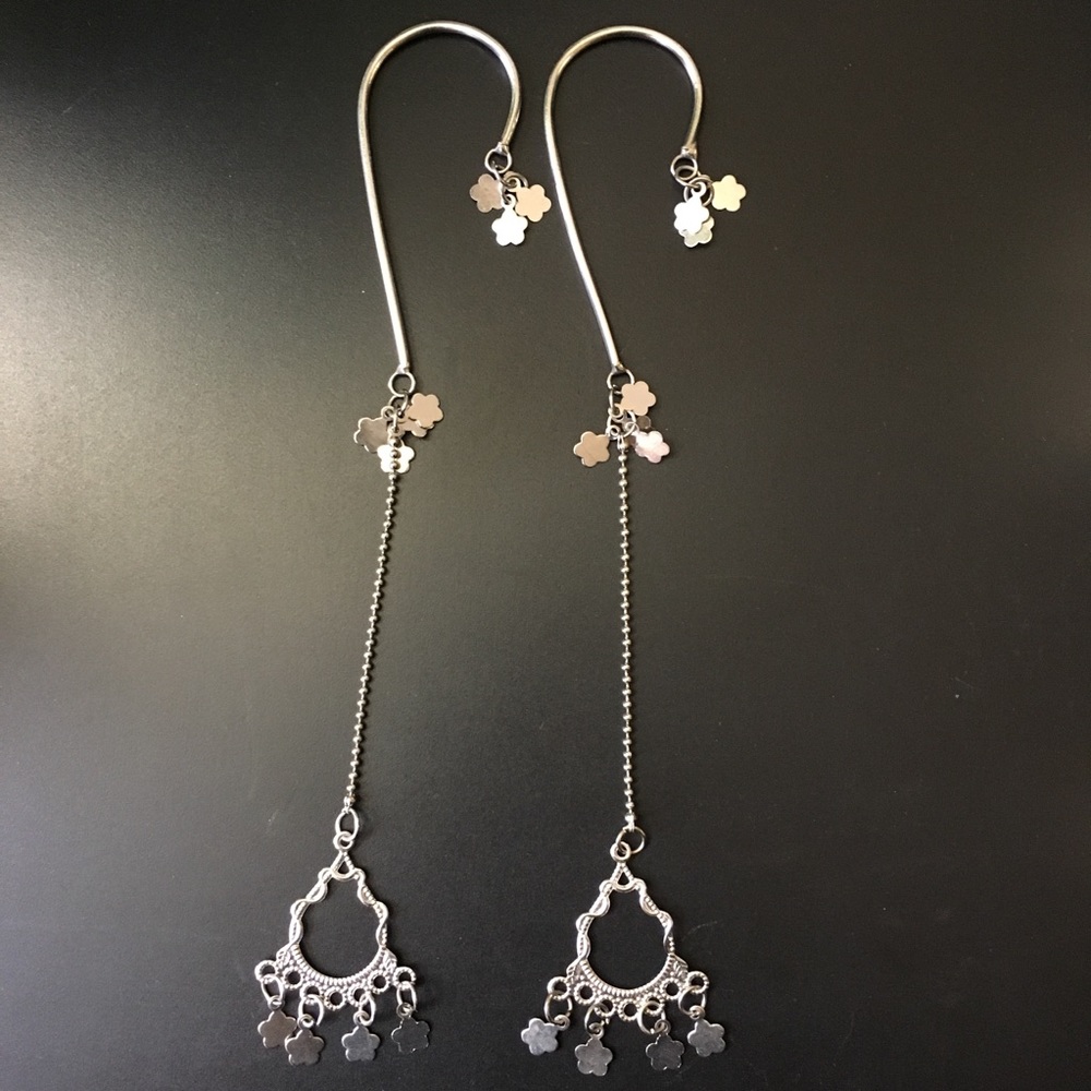 Unique Long Silver Statement Earrings